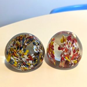 Vintage Art Glass Controlled Bubble Confetti Burst Flower Floral Paperweights